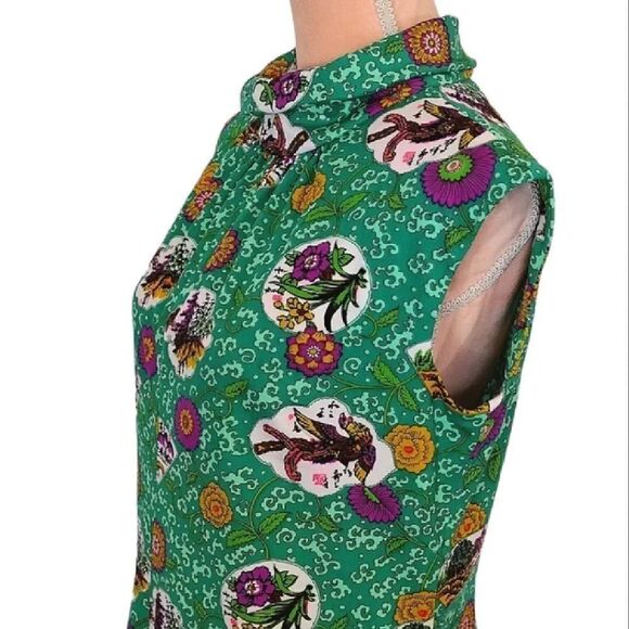 VTG 60s Handmade Green Groovy Floral Print High Neck Maxi Dress Large - Picture 8 of 16